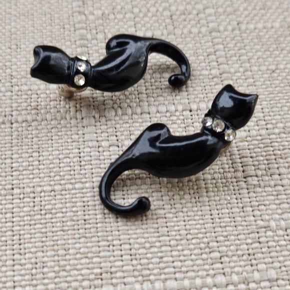 Cat Earrings Women Ear Jewelry Black Tone Fashion Jewelry Earrings - Picture 2 of 10